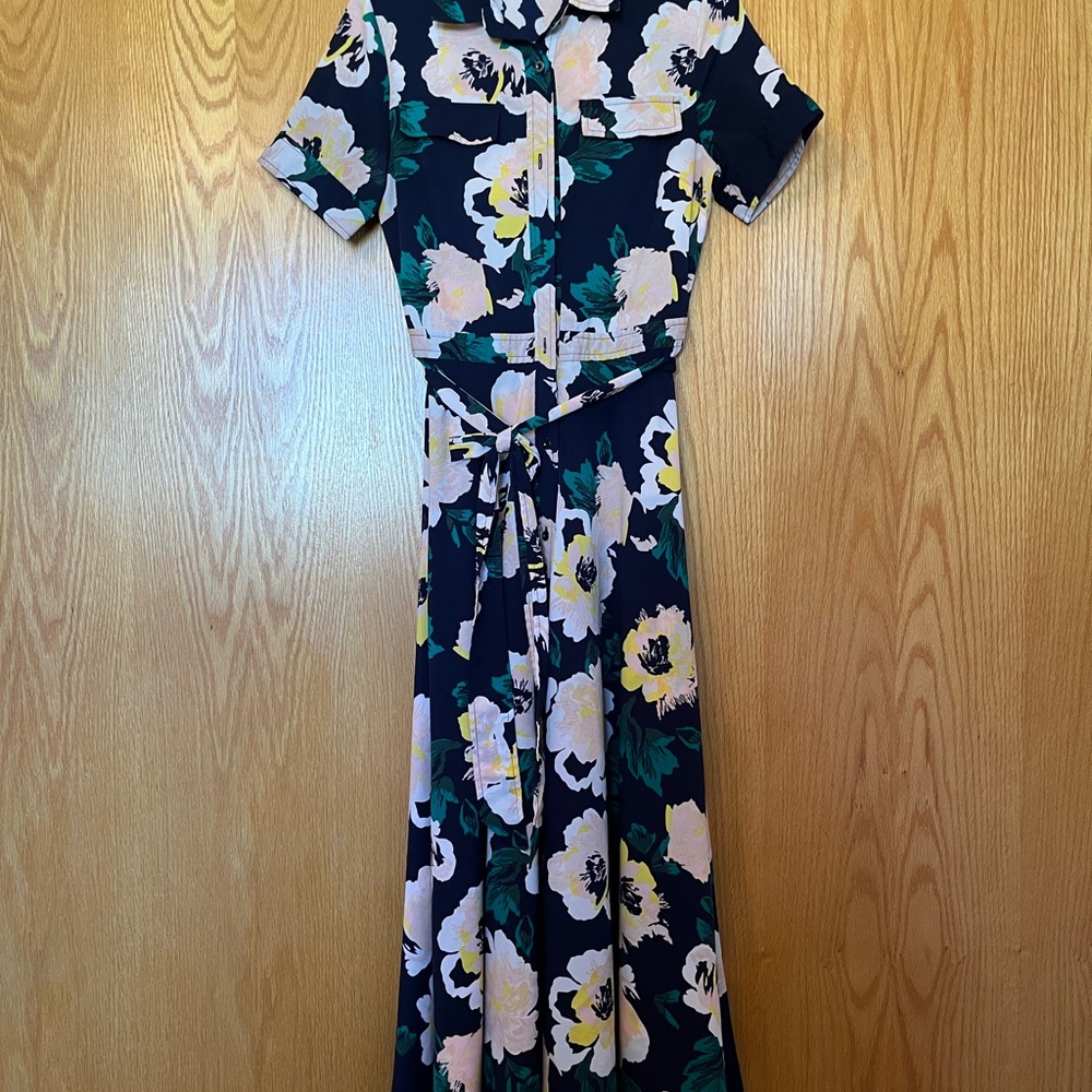 Banana Republic Navy Maxi Dress with Pink & Yellow Floral Print